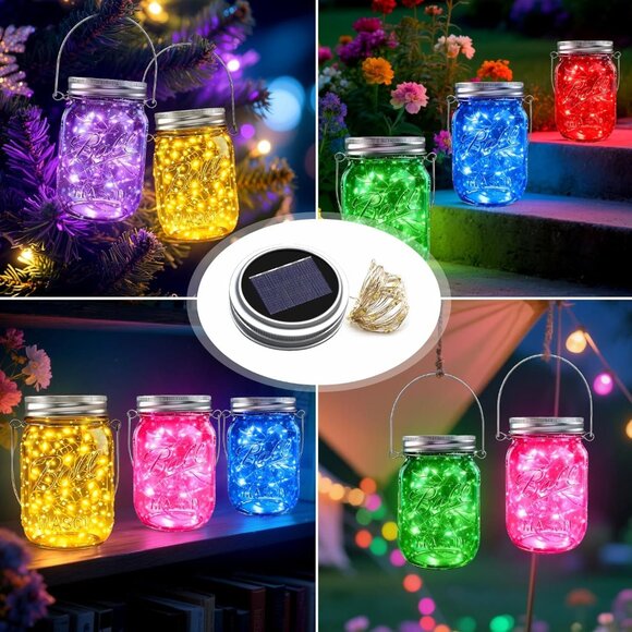Mason Jar Solar Lights for Outside, 12 Pack 30LED Fairy Firefly Lights Mason Jar - Picture 6 of 8